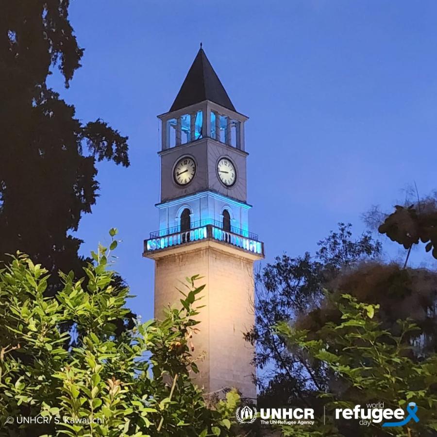 The Tirana Clock Tower is lit up through a collaboration with the Tirana Municipality.