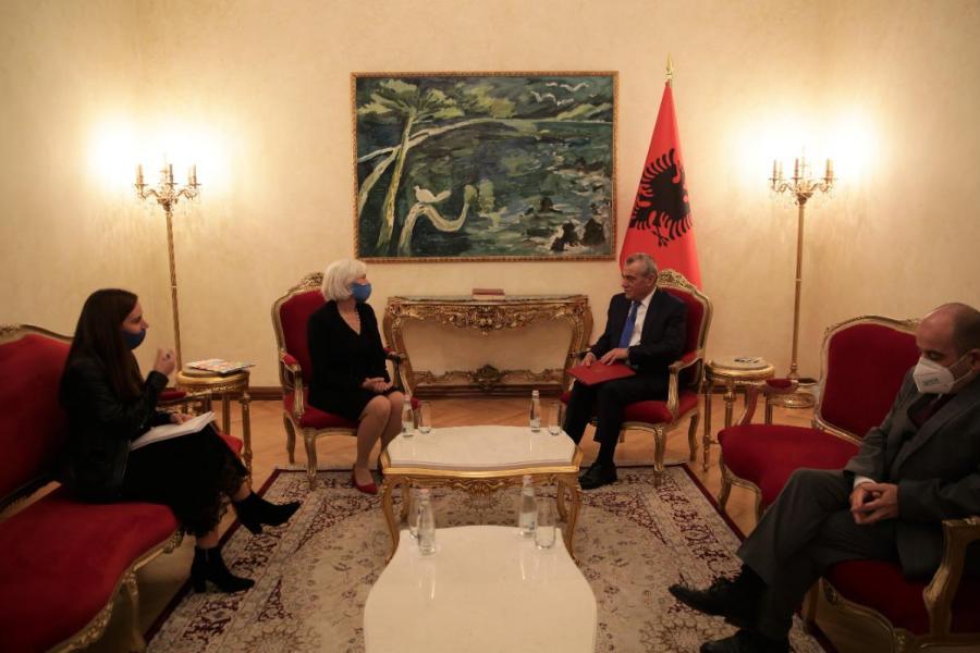 UNRC Fiona McCluney meeting Albanian Speaker of Parliament, Mr. Gramoz Ruçi 